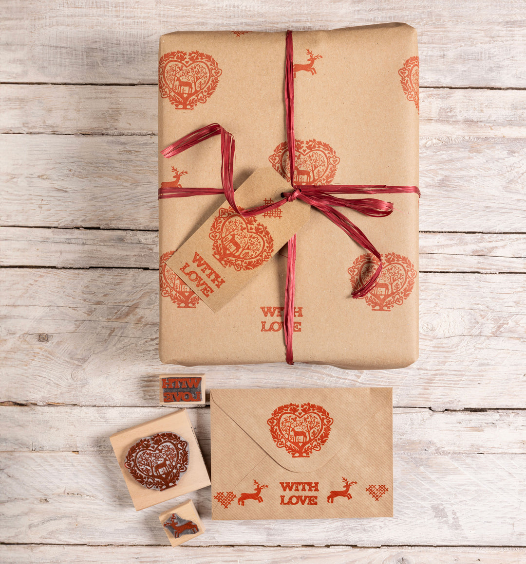 Folk Heart Christmas Rubber Stamp - Noolibird