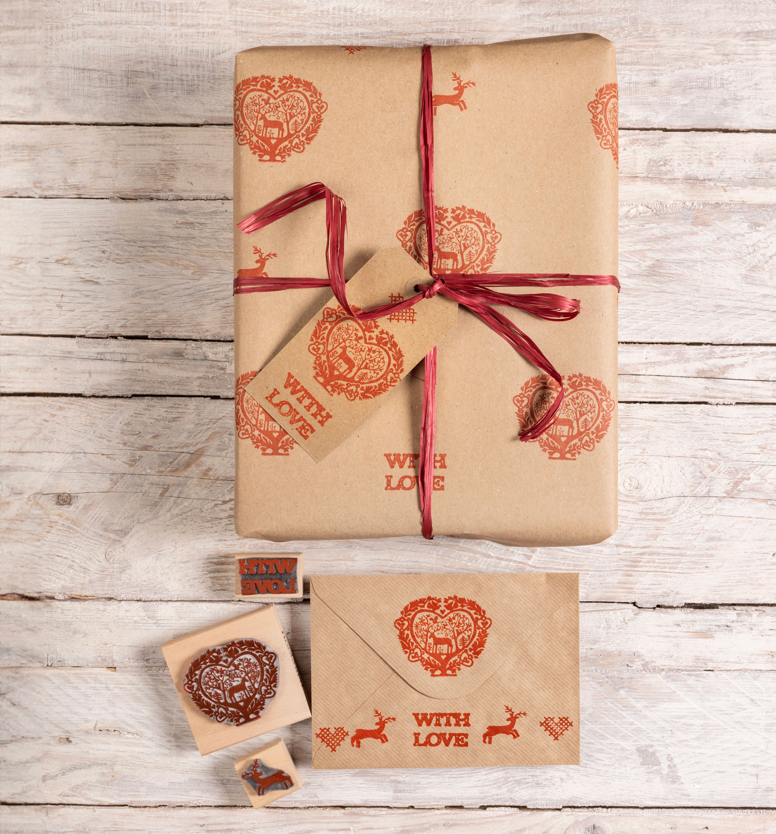 Folk Heart Christmas Rubber Stamp - Noolibird