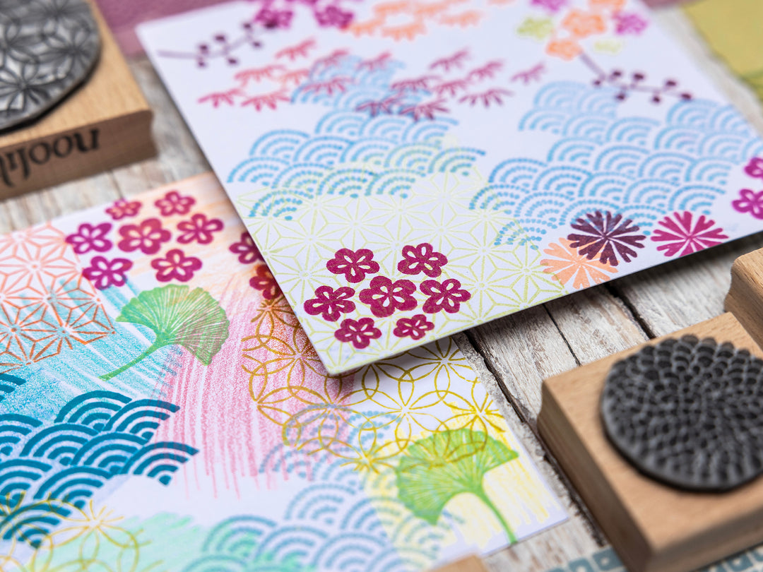 Japanese Pattern Rubber Stamps, Geometric patterns and Flower of Life Stamp Designs