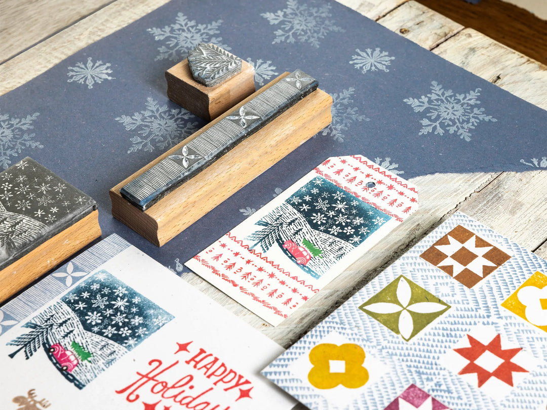 Small Christmas Rubber Stamps – Snowy Landscape, Polar Bear &amp; Cub, Deer and Decorative Borders for Cardmaking