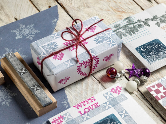Small Christmas Rubber Stamps – Snowy Landscape, Polar Bear &amp; Cub, Deer and Decorative Borders for Cardmaking