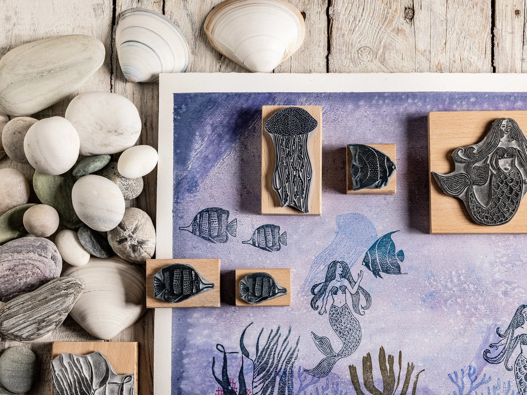 Underwater World Stamps, Mermaid, Fish, Jelly Fish and Sea Anemone — Sea Creatures, Seaweed &amp; Coral