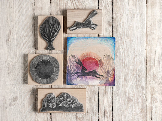 Mythical  Hare Rubber Stamp, Craft Gift, Winter Journal Stamps Noolibird