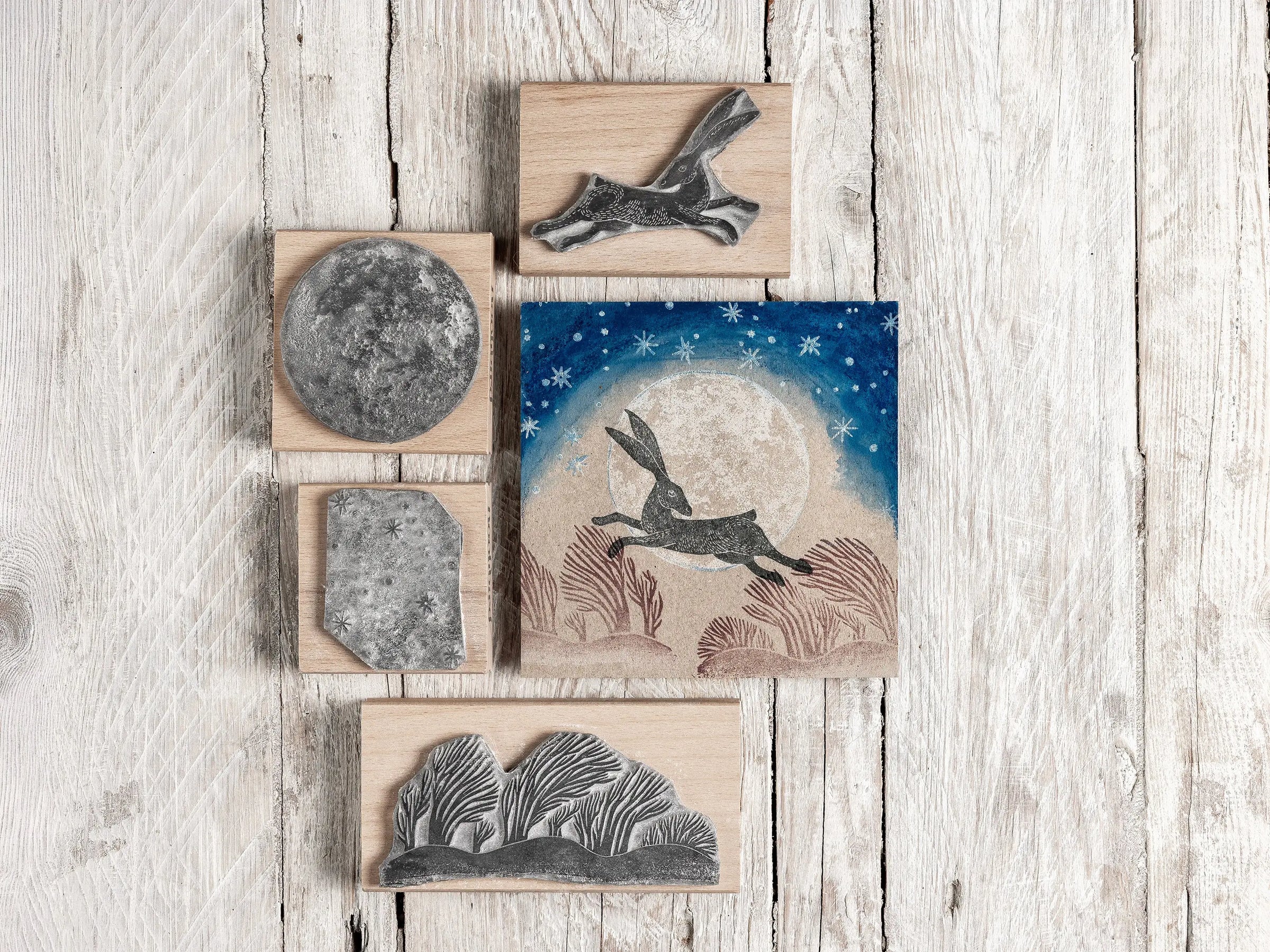 Mythical  Hare Rubber Stamp, Craft Gift, Winter Journal Stamps Noolibird