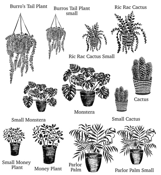 Cat Rubber Stamps With House Plants and Decorative Tile Stamps