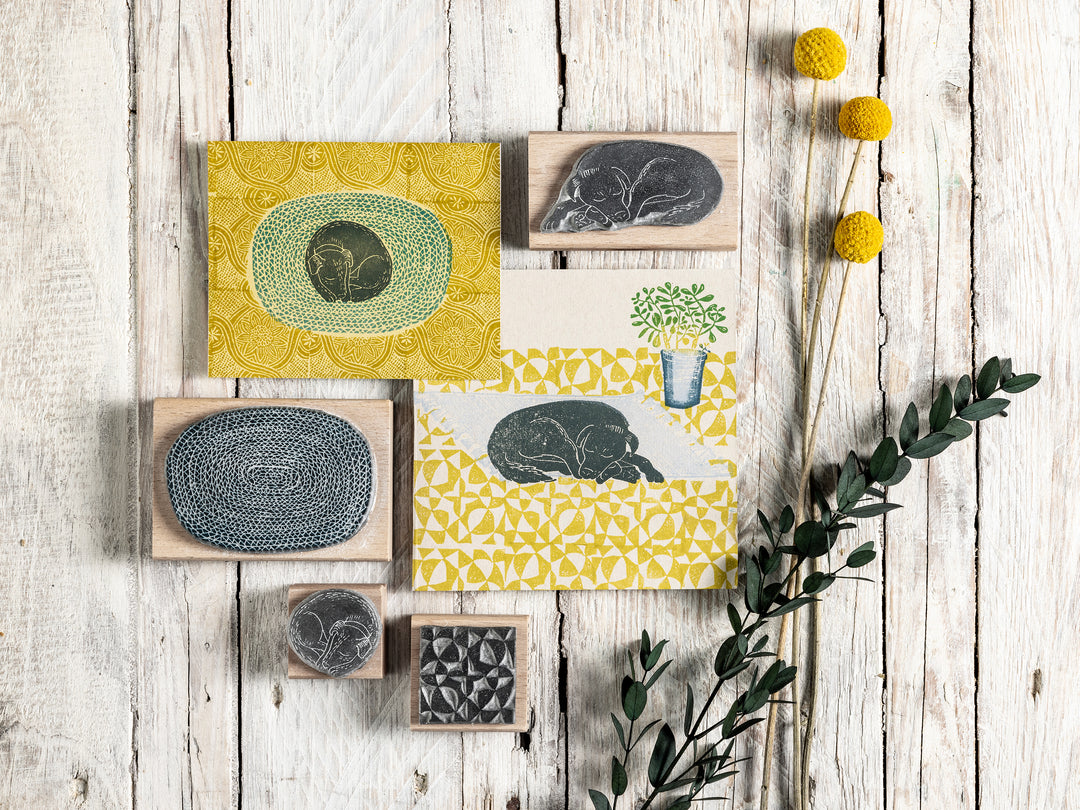 Sleepy Labrador Dog Stamps snoozing on rugs - Noolibird