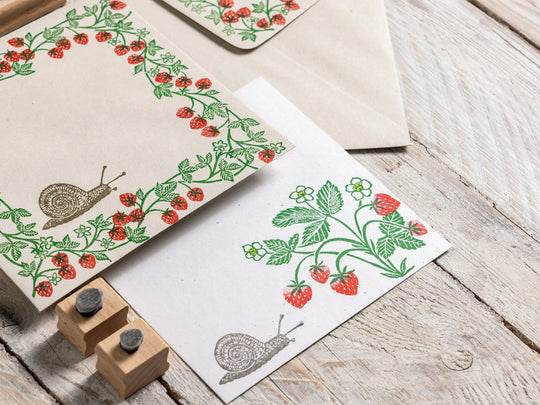 Strawberry Plant Rubber Stamp &amp; Strawberry Border Stamp for Card Making