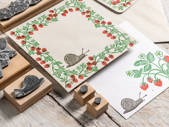 Strawberry Plant Rubber Stamp &amp; Strawberry Border Stamp for Card Making