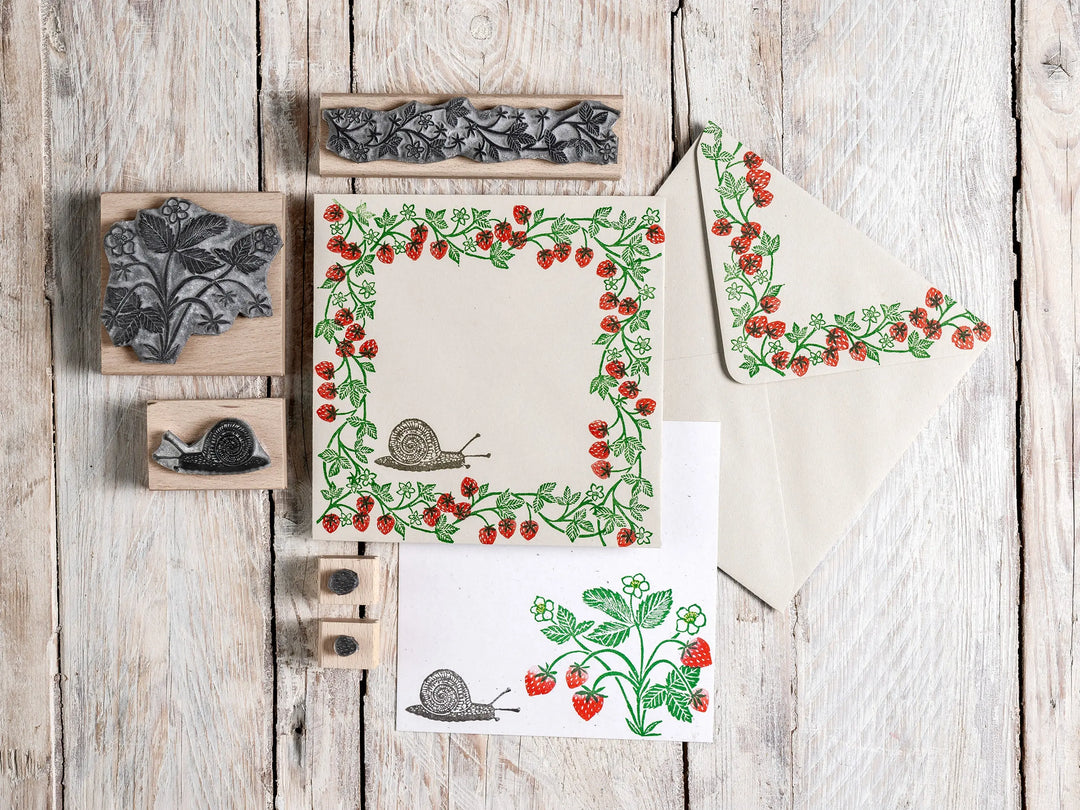 Strawberry Plant Rubber Stamp &amp; Strawberry Border Stamp for Card Making