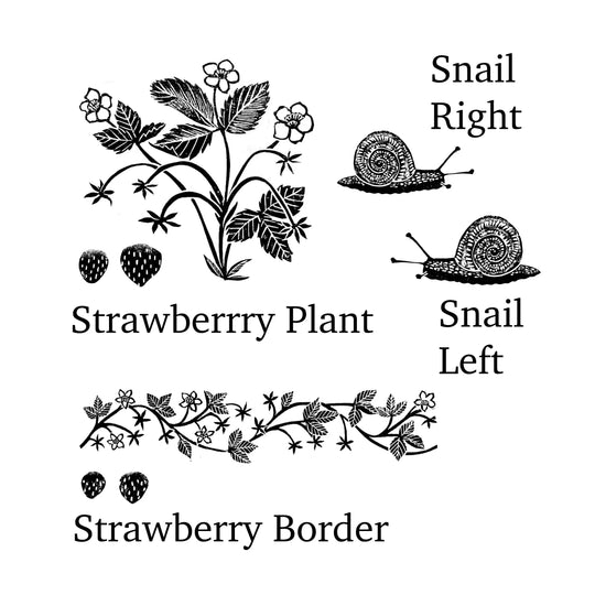 Strawberry Plant Rubber Stamp &amp; Strawberry Border Stamp for Card Making
