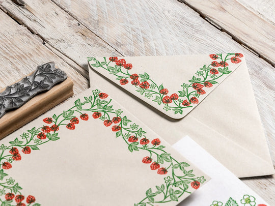 Strawberry Plant Rubber Stamp &amp; Strawberry Border Stamp for Card Making