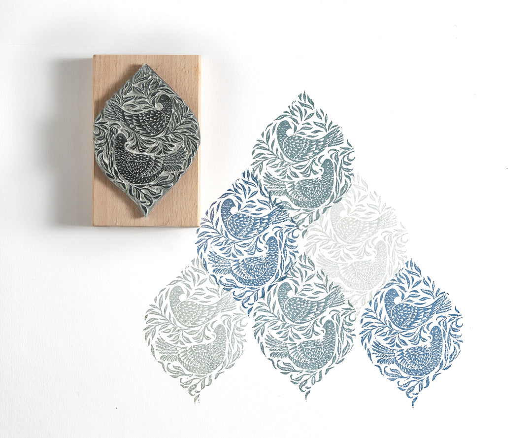 Sleepy Pigeons in the Willow Rubber Stamp, Handmade Bird Rubber Stamp, Garden Bird Stamp - Noolibird