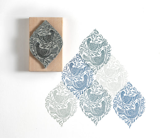 Sleepy Pigeons in the Willow Rubber Stamp, Handmade Bird Rubber Stamp, Garden Bird Stamp - Noolibird