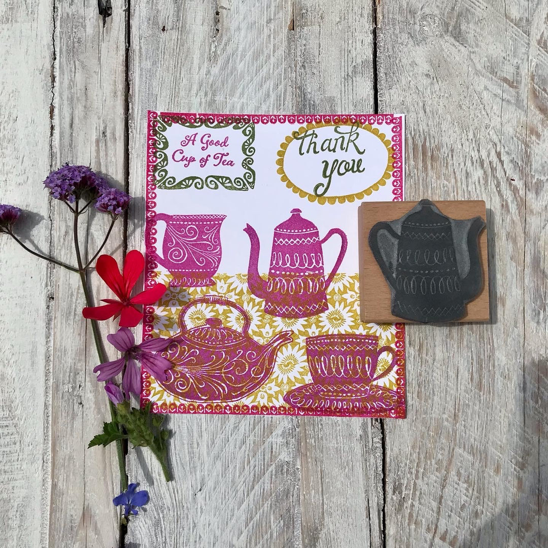 Tea Cup Rubber Stamp, Time for Tea Tea Set Rubber Stamps - Noolibird
