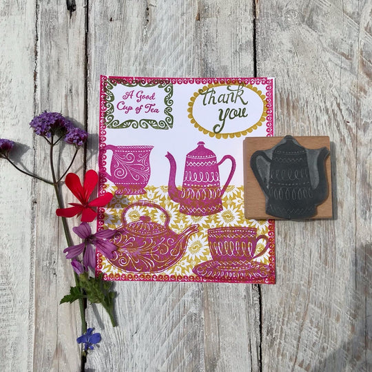 Tea Cup Rubber Stamp, Time for Tea Tea Set Rubber Stamps - Noolibird