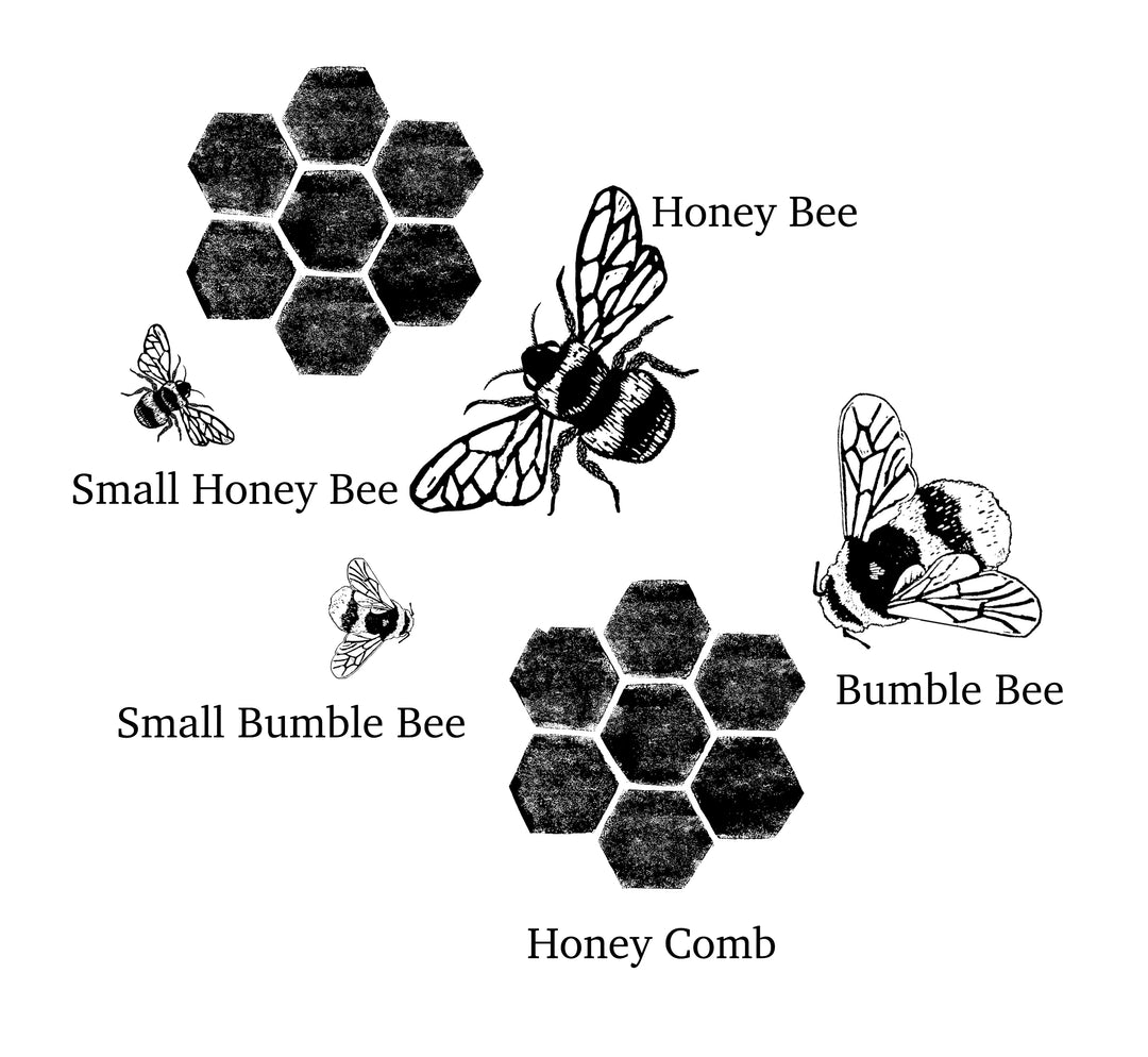 Bee and Honeycomb Rubber Stamps - Noolibird