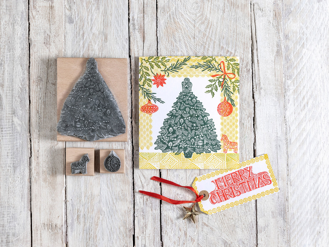 Christmas Tree Rubber Stamp - Christmas rubber stamp for card making - Noolibird