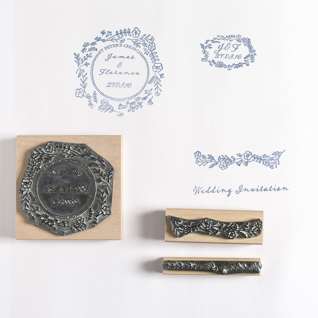 Wild Flower Garland Personalised Wedding Rubber Stamp - Noolibird
