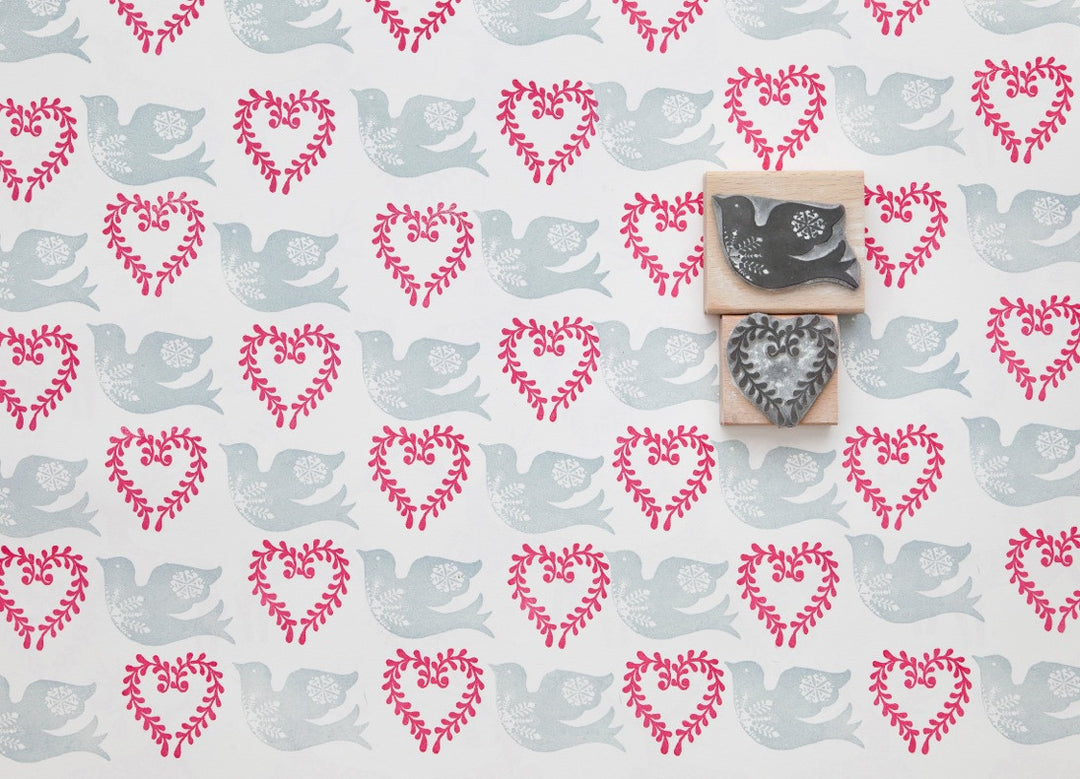 Bird and Heart Rubber Stamp - Noolibird