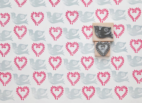 Bird and Heart Rubber Stamp - Noolibird