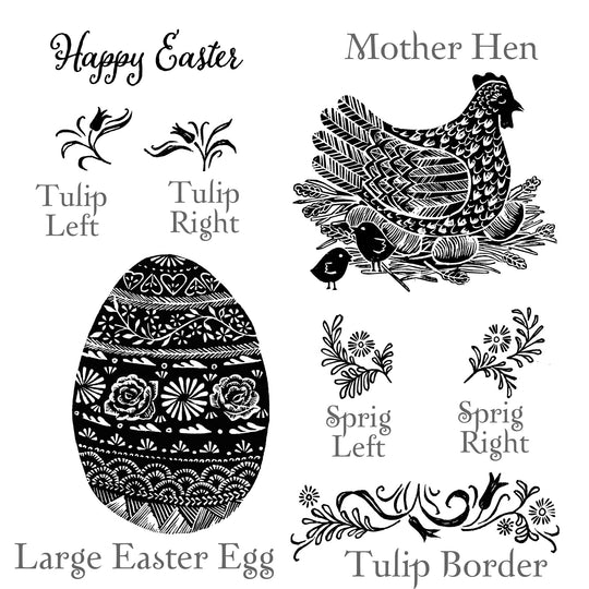 Large Easter Egg Stamp and Spring Flowers - Noolibird