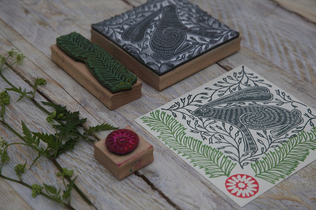 Sitting Hare Tile Repeat Rubber Stamp - Noolibird