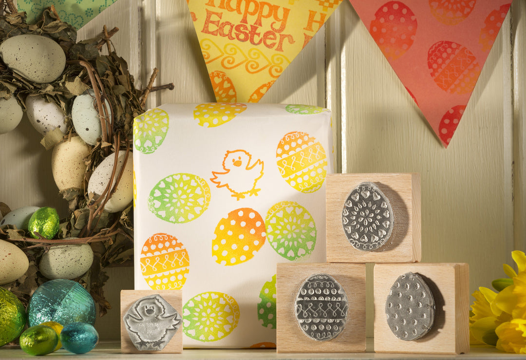 Folk Egg Rubber Stamp (rabbits) - Noolibird