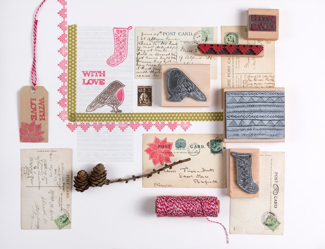 Collection of lino cut style christmas rubber stamps - Noolibird