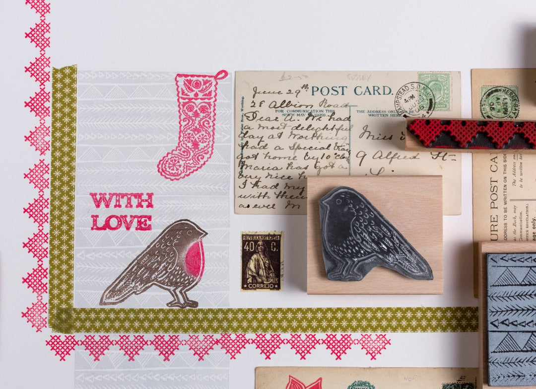 Collection of lino cut style christmas rubber stamps - Noolibird