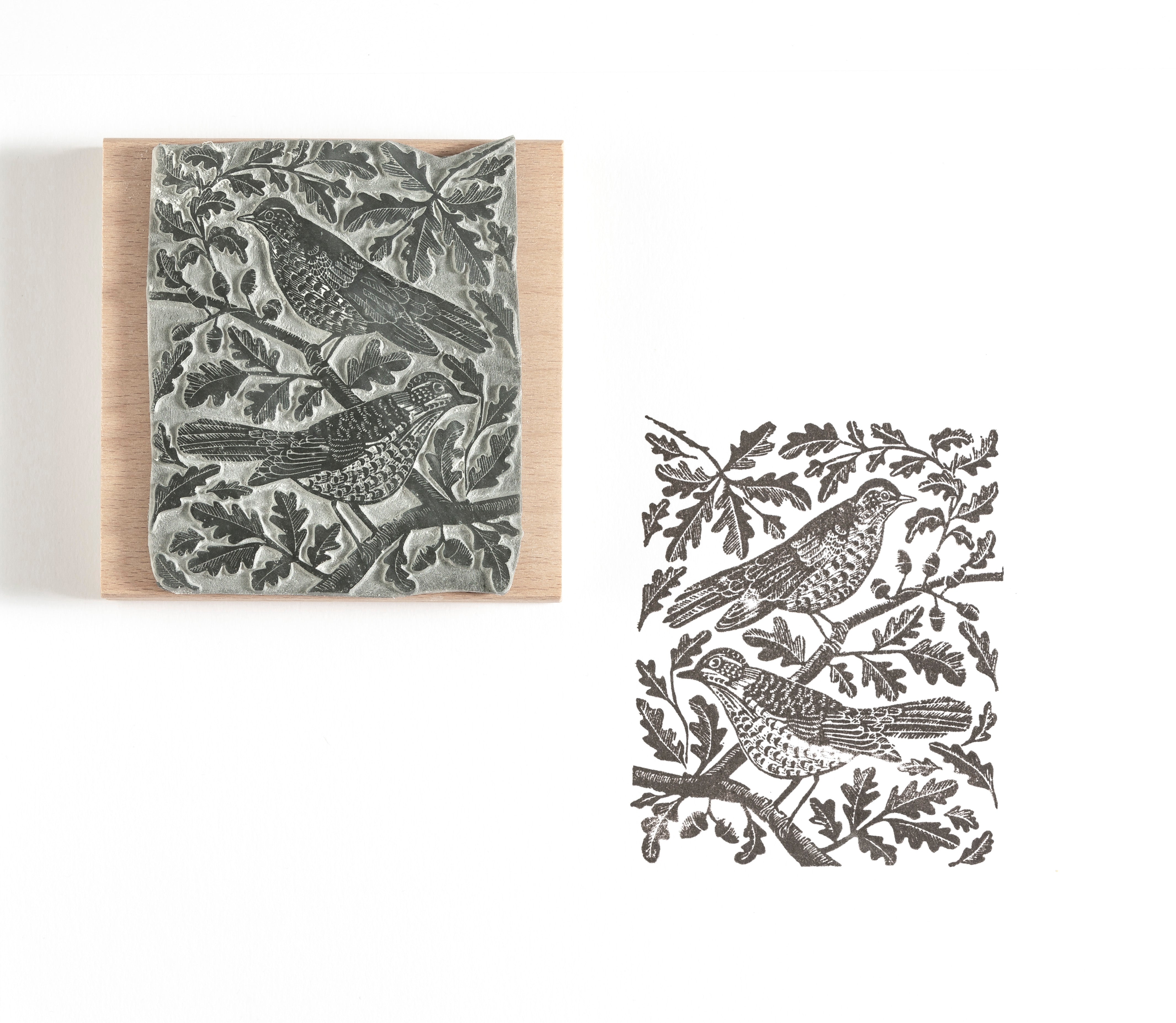 Mistle Thrushes in the Oak Tree, Bird Rubber Stamp, Songbird Stamp, English Garden Bird Stamp - Noolibird