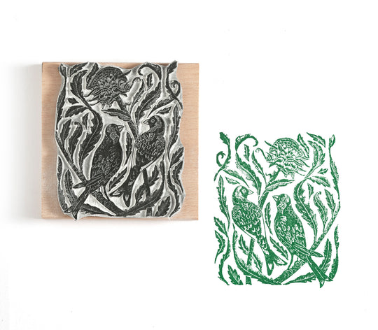 Gold Finches on the Thistles Rubber Stamp, Bird Rubber Stamp, Craft Gift Ac - Noolibird