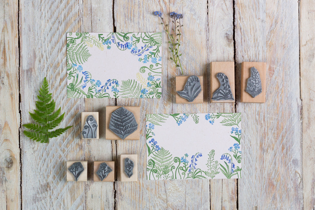 Botanical Rubber Stamps, Wild Flower Rubber Stamp, Fern Rubber Stamp, Bluebells Rubber Stamp, Forget Me Not Rubber Stamp. - Noolibird