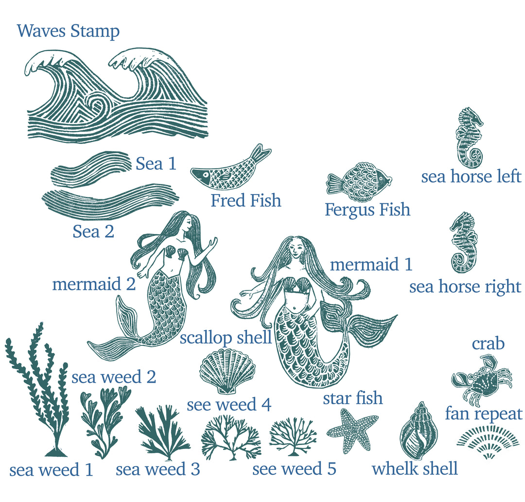 Mermaid and Marine Rubber Stamps - Noolibird