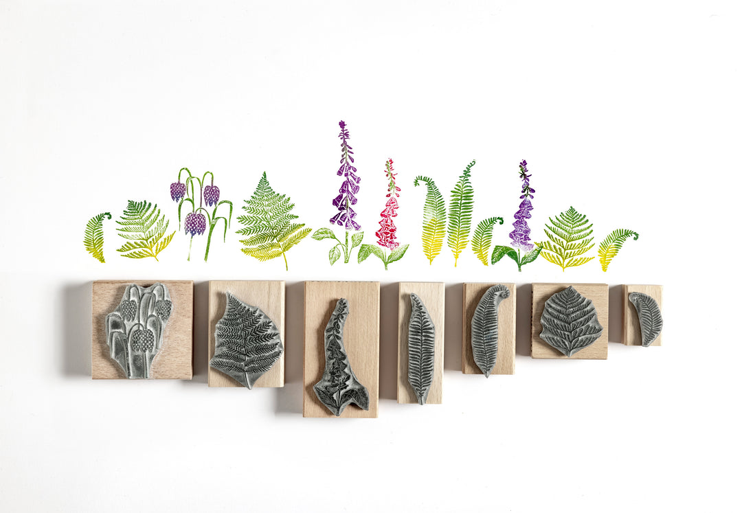 Fox Family Stamps with Ferns and Woodland Flowers - Noolibird