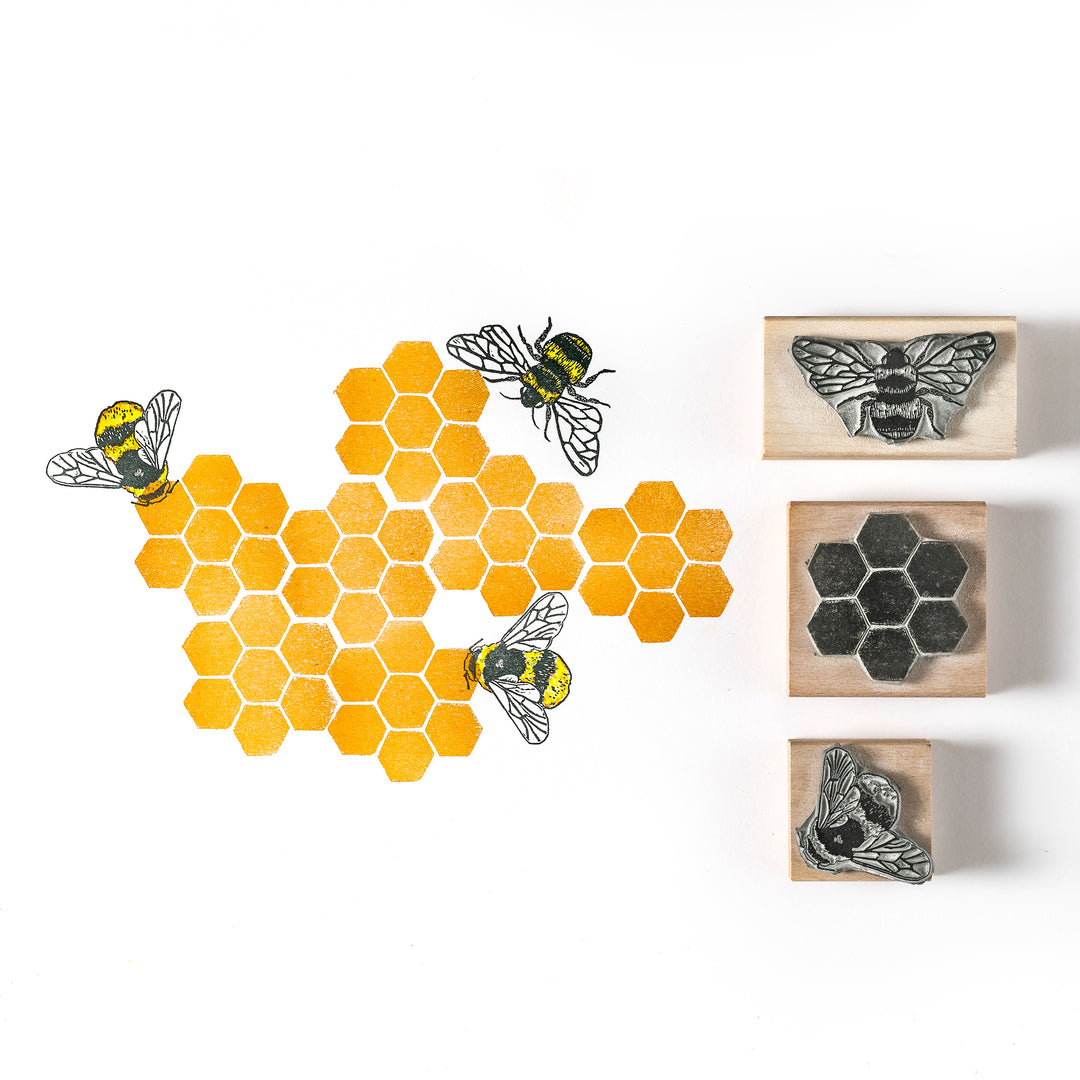 Bee and Honeycomb Rubber Stamps - Noolibird