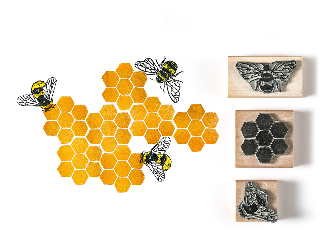 Bee and Honeycomb Rubber Stamps - Noolibird