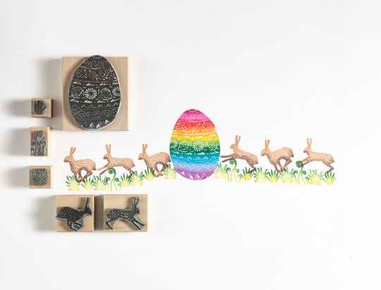 Large Easter Egg Stamp and Spring Flowers - Noolibird