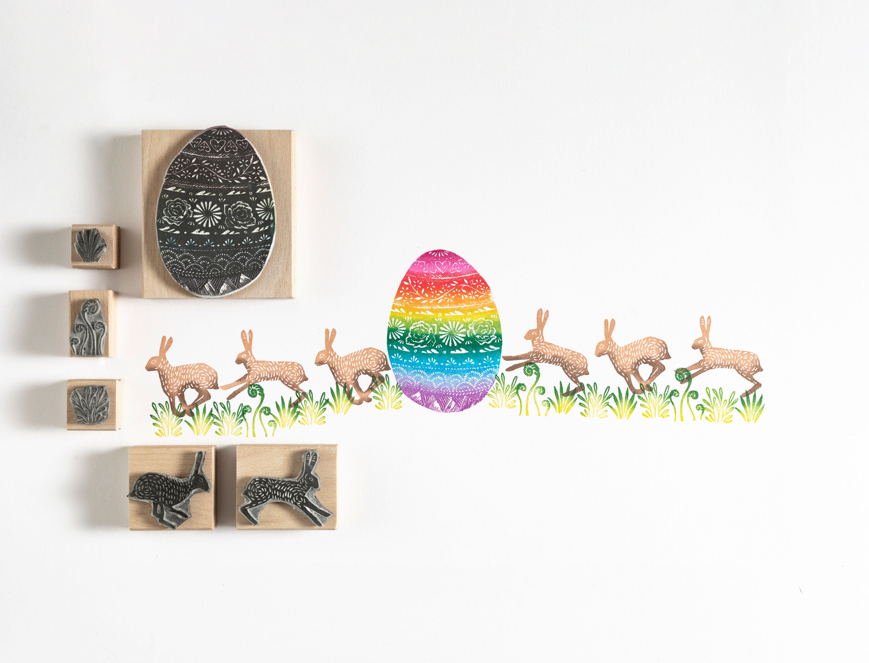 Large Easter Egg Stamp and Spring Flowers - Noolibird