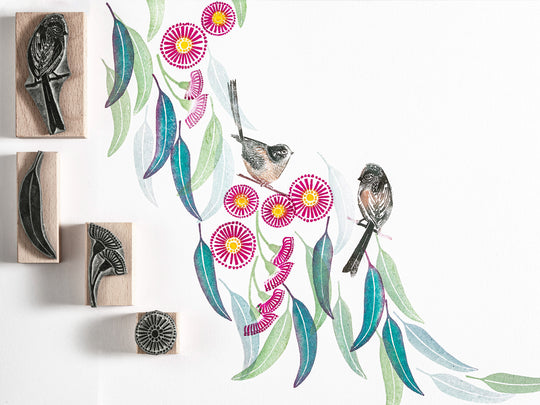 Eucalyptus Rubber Stamps, Bird Stamp, flower stamp, craft stamps. - Noolibird