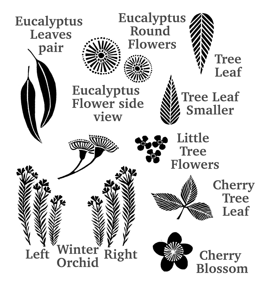 Eucalyptus Rubber Stamps, Bird Stamp, flower stamp, craft stamps. - Noolibird