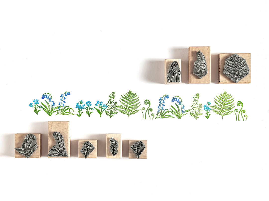 Botanical Rubber Stamps, Wild Flower Rubber Stamp, Fern Rubber Stamp, Bluebells Rubber Stamp, Forget Me Not Rubber Stamp. - Noolibird