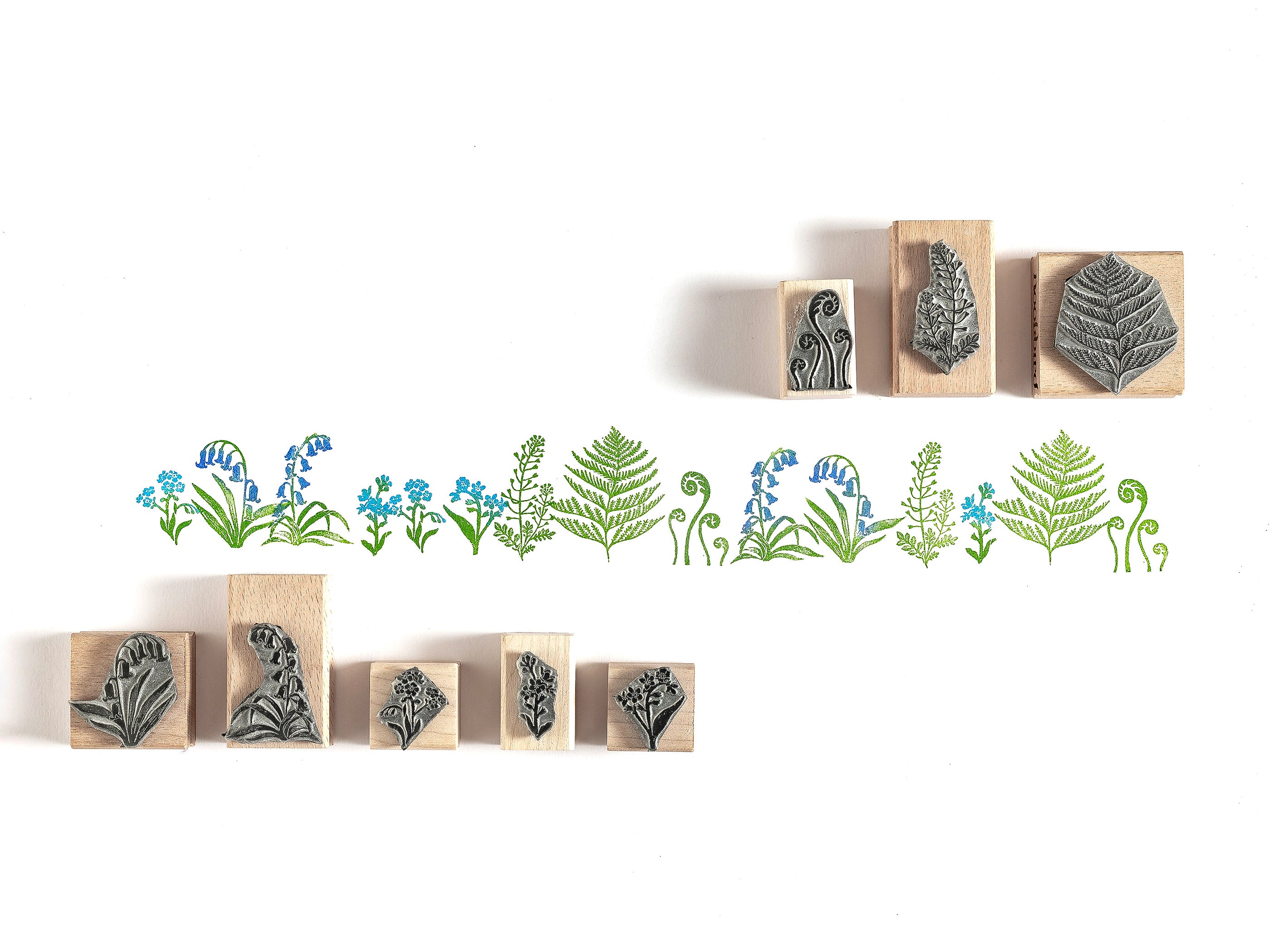 Botanical Rubber Stamps, Wild Flower Rubber Stamp, Fern Rubber Stamp, Bluebells Rubber Stamp, Forget Me Not Rubber Stamp. - Noolibird