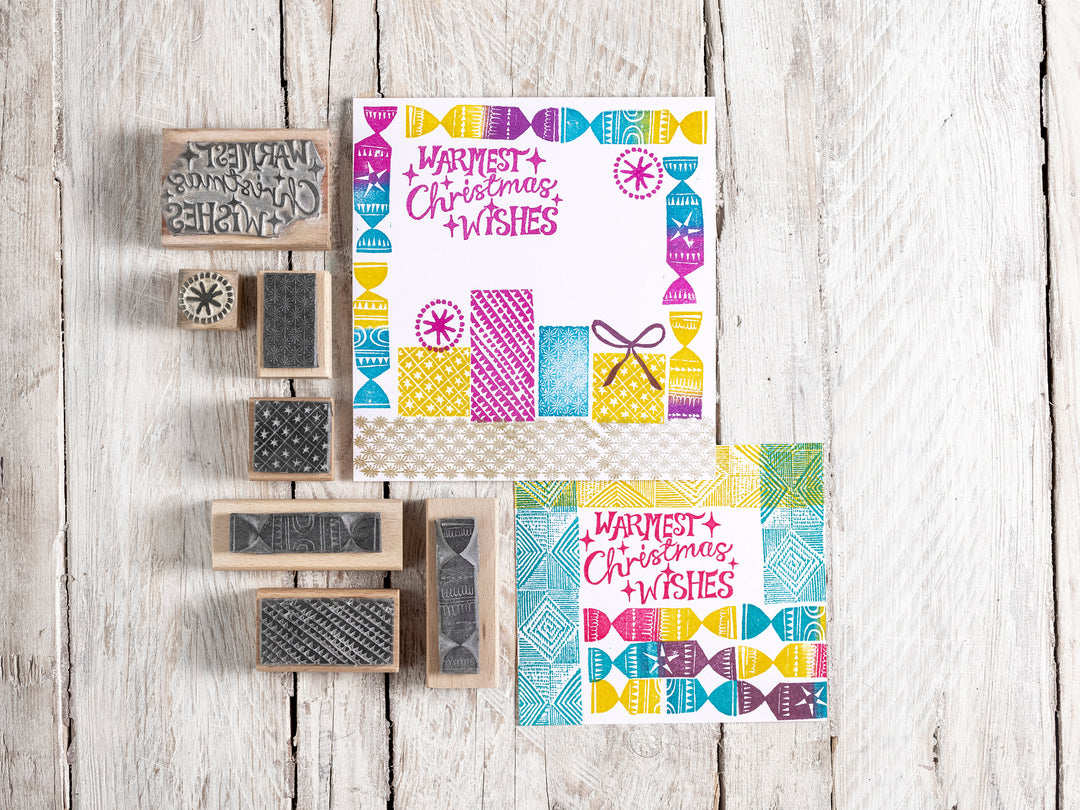 Christmas Cracker and Present Stamps, Rubber Stamps for Christmas Card Making - Noolibird