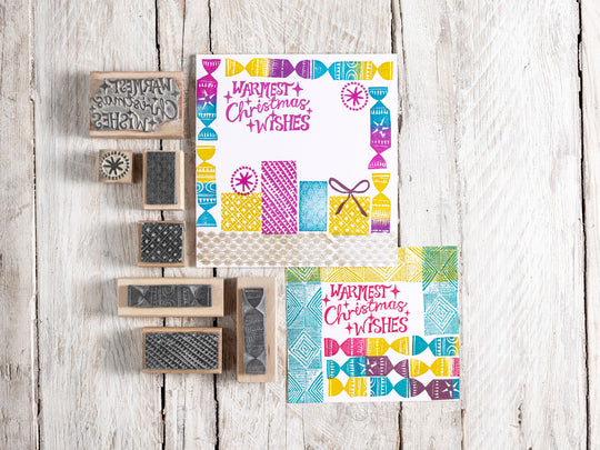Christmas Cracker and Present Stamps, Rubber Stamps for Christmas Card Making - Noolibird