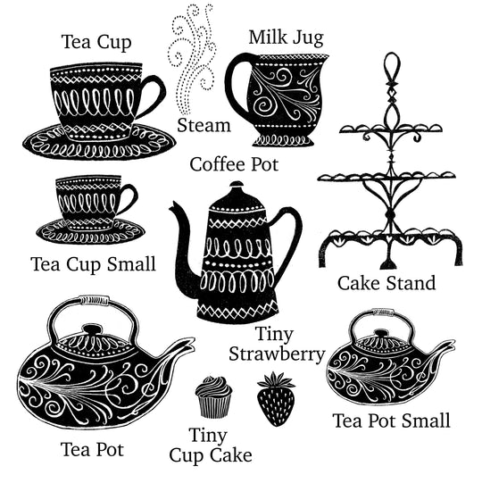 Tea Cup Rubber Stamp, Time for Tea Tea Set Rubber Stamps - Noolibird