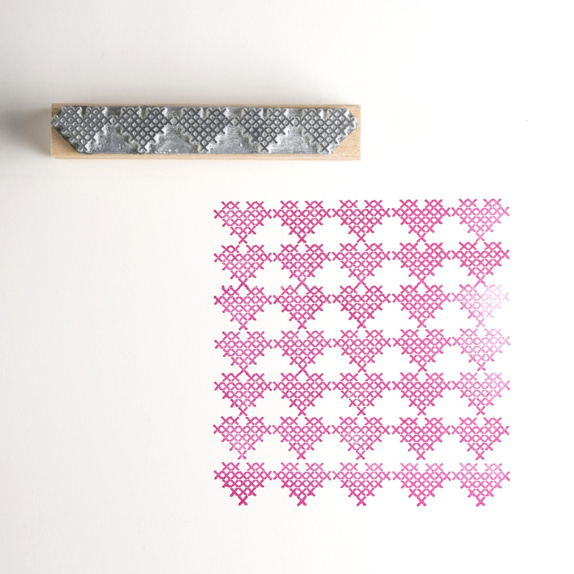 Cross Stitch Heart Border Rubber Stamp - Noolibird