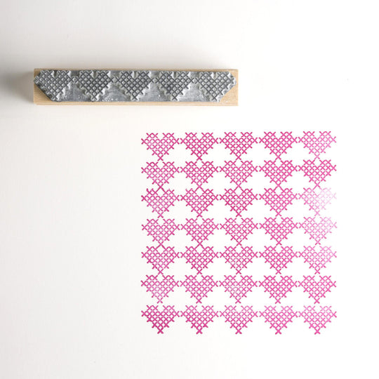 Cross Stitch Heart Border Rubber Stamp - Noolibird