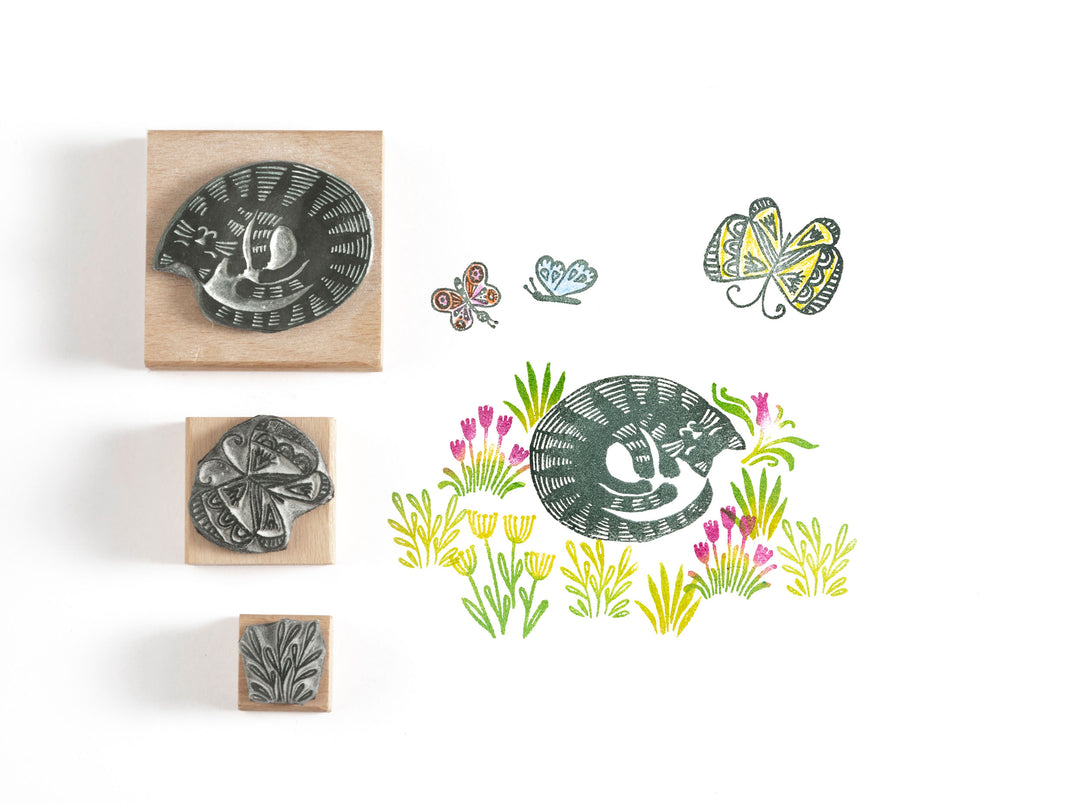 Cat Rubber Stamp, Curled up Cat Stamp, Cat Gift, Gift for Cat Lover - Noolibird