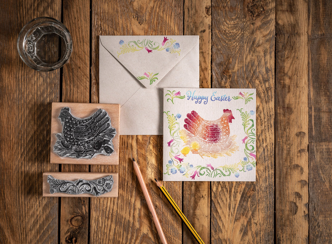 Large Easter Egg Stamp and Spring Flowers - Noolibird