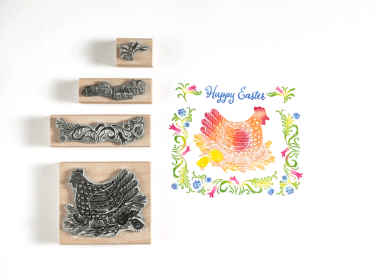 Large Easter Egg Stamp and Spring Flowers - Noolibird